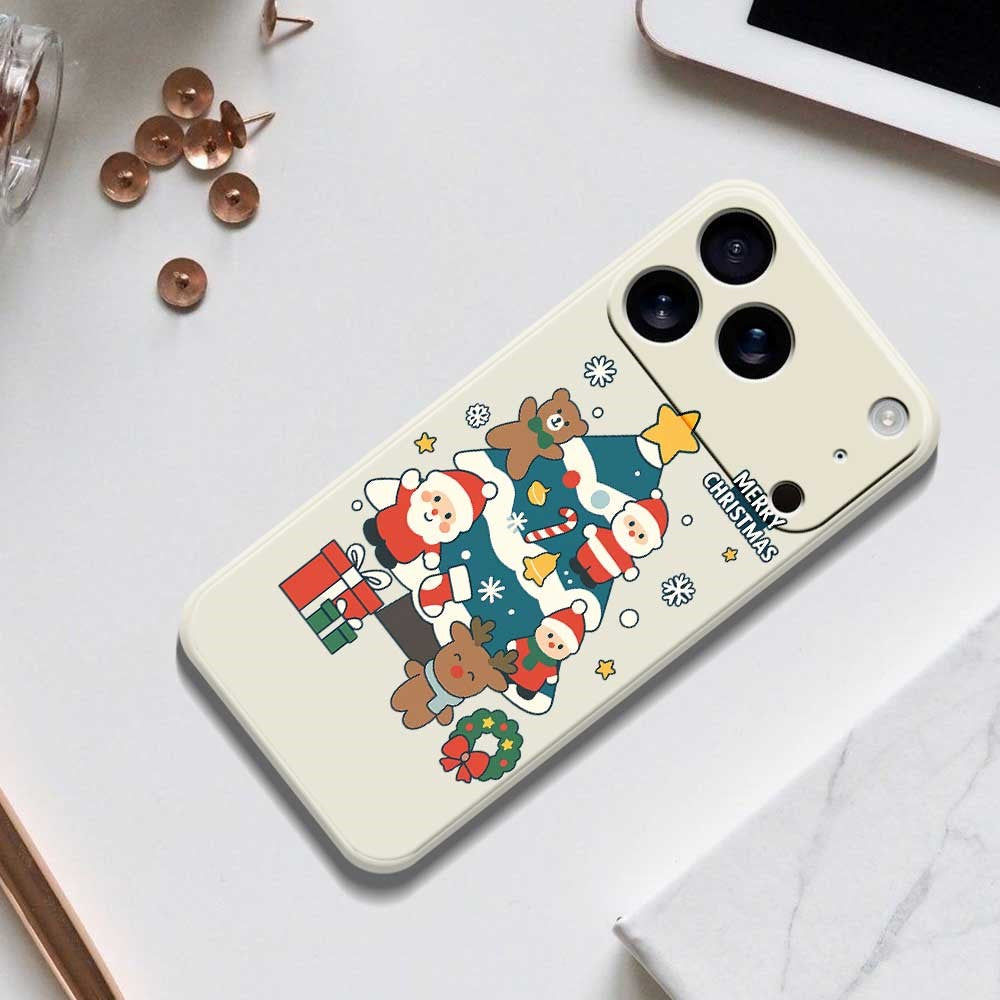 For iPhone 17 Pro Max Case Christmas Tree Gifts Pattern Printing Straight Edge TPU Phone Back Cover - Black