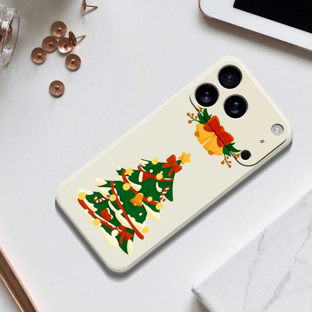 For iPhone 17 Pro Max Case Christmas Tree Bow Pattern Printing Straight Edge TPU Phone Back Cover - Black