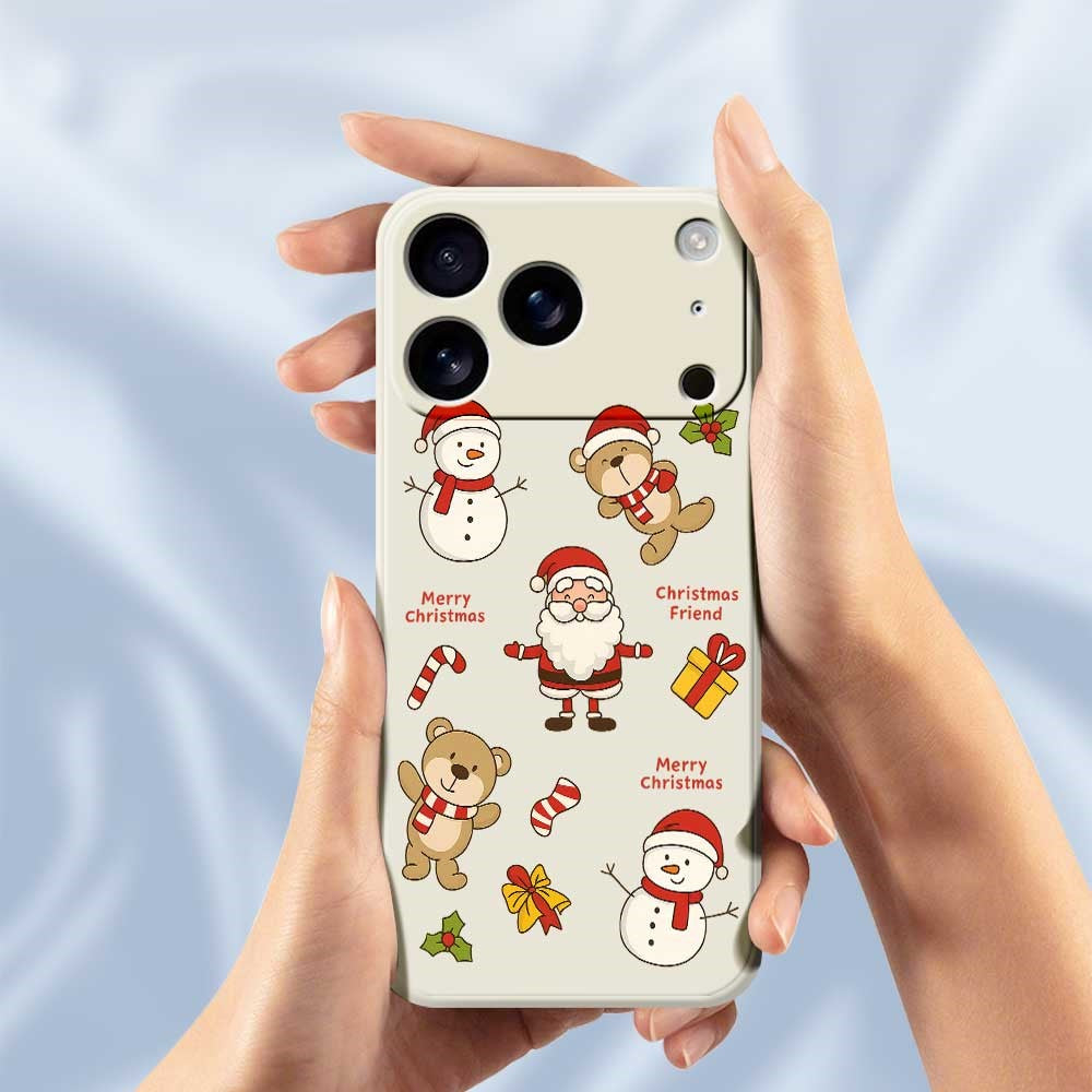 For iPhone 17 Pro Max Case Christmas Friends Pattern Printing Straight Edge TPU Phone Back Cover - Beige