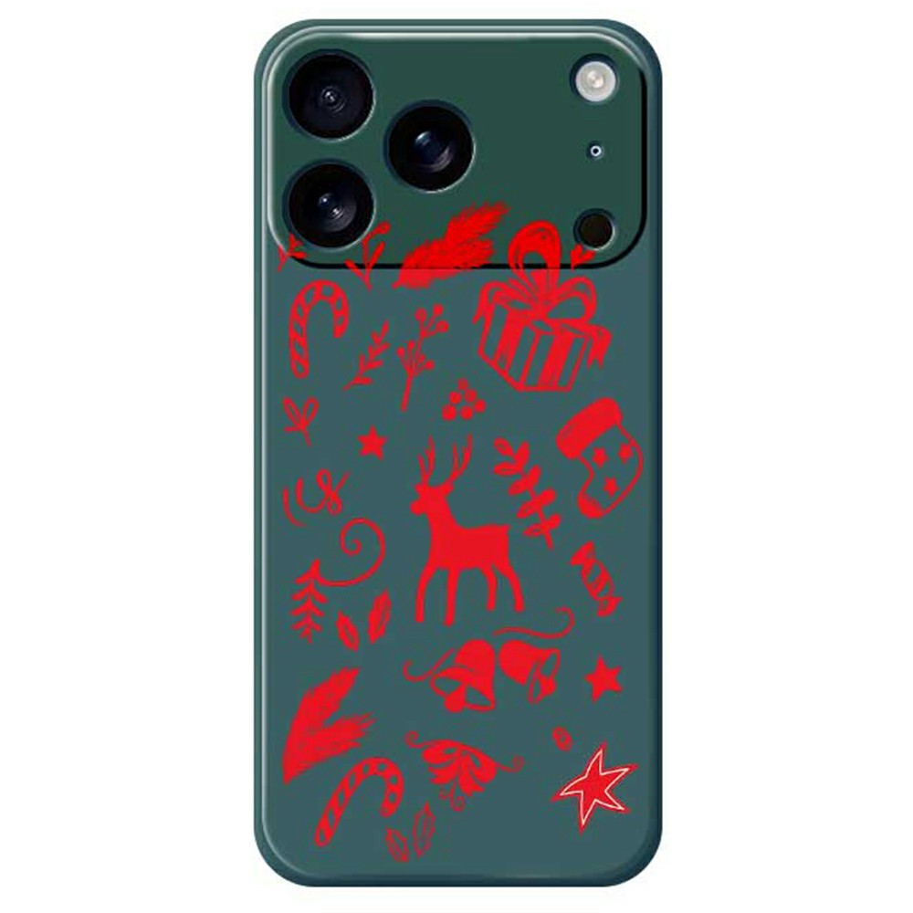 For iPhone 17 Pro Max Case Hand Drawn Christmas Pattern Printing Straight Edge TPU Phone Back Cover - Green