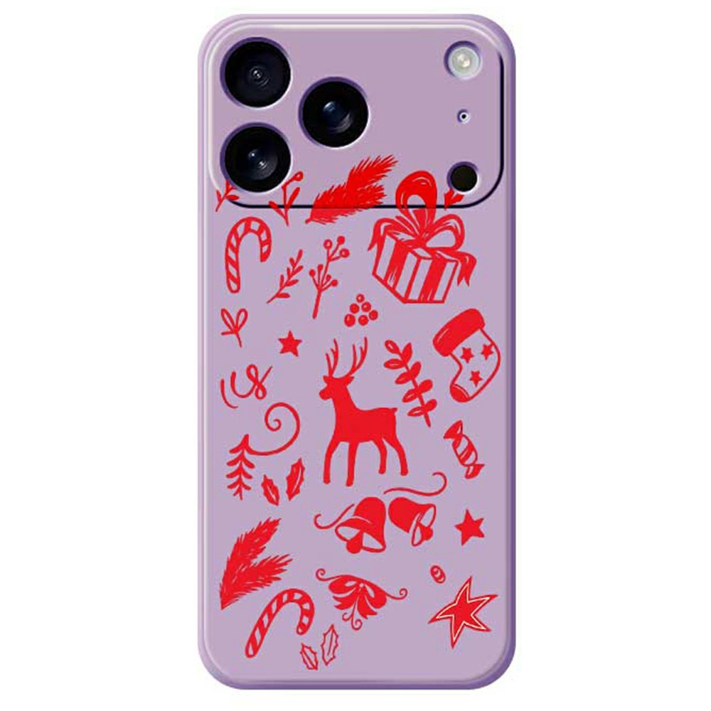 For iPhone 17 Pro Max Case Hand Drawn Christmas Pattern Printing Straight Edge TPU Phone Back Cover - Purple
