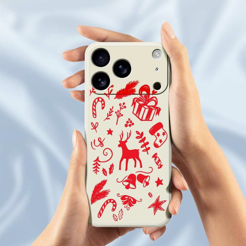 For iPhone 17 Pro Max Case Hand Drawn Christmas Pattern Printing Straight Edge TPU Phone Back Cover - Purple