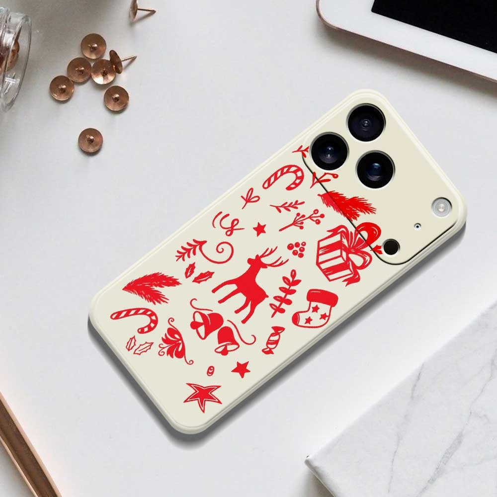 For iPhone 17 Pro Max Case Hand Drawn Christmas Pattern Printing Straight Edge TPU Phone Back Cover - Purple