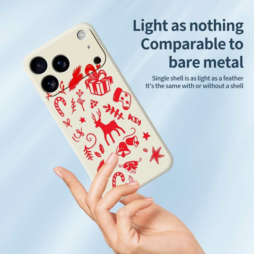 For iPhone 17 Pro Max Case Hand Drawn Christmas Pattern Printing Straight Edge TPU Phone Back Cover - Black