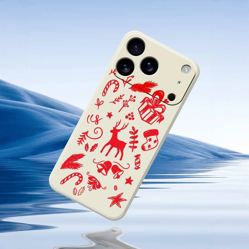 For iPhone 17 Pro Max Case Hand Drawn Christmas Pattern Printing Straight Edge TPU Phone Back Cover - Black