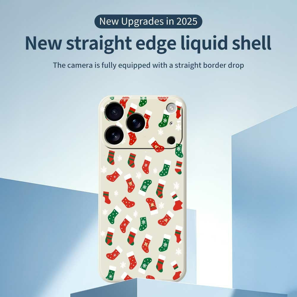 For iPhone 17 Pro Max Case Red and Green Socks Pattern Printing Straight Edge TPU Phone Back Cover - Beige