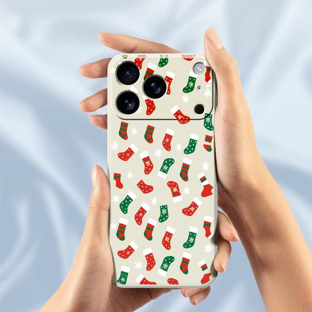 For iPhone 17 Pro Max Case Red and Green Socks Pattern Printing Straight Edge TPU Phone Back Cover - Beige