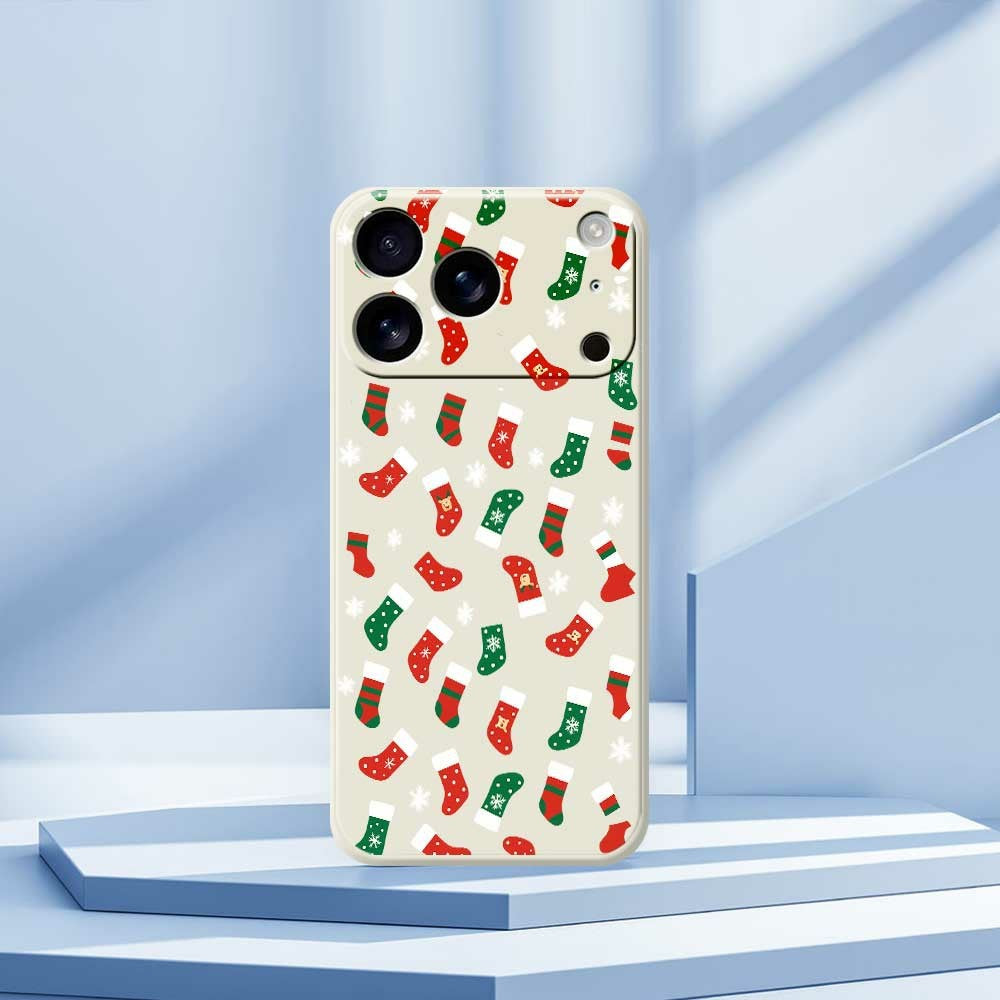 For iPhone 17 Pro Max Case Red and Green Socks Pattern Printing Straight Edge TPU Phone Back Cover - Beige