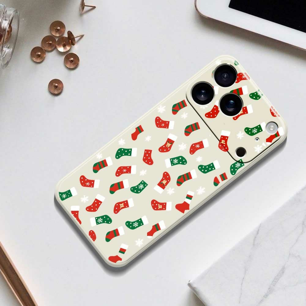 For iPhone 17 Pro Max Case Red and Green Socks Pattern Printing Straight Edge TPU Phone Back Cover - Beige