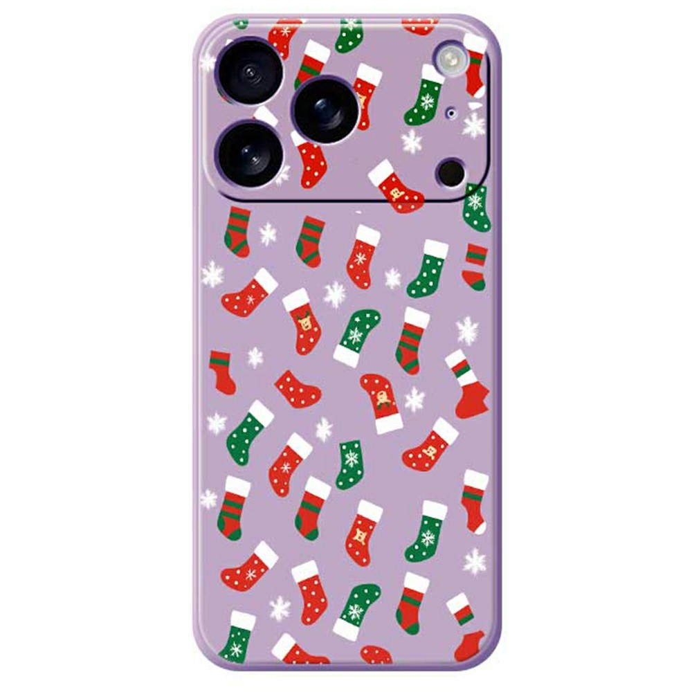 For iPhone 17 Pro Max Case Red and Green Socks Pattern Printing Straight Edge TPU Phone Back Cover - Purple