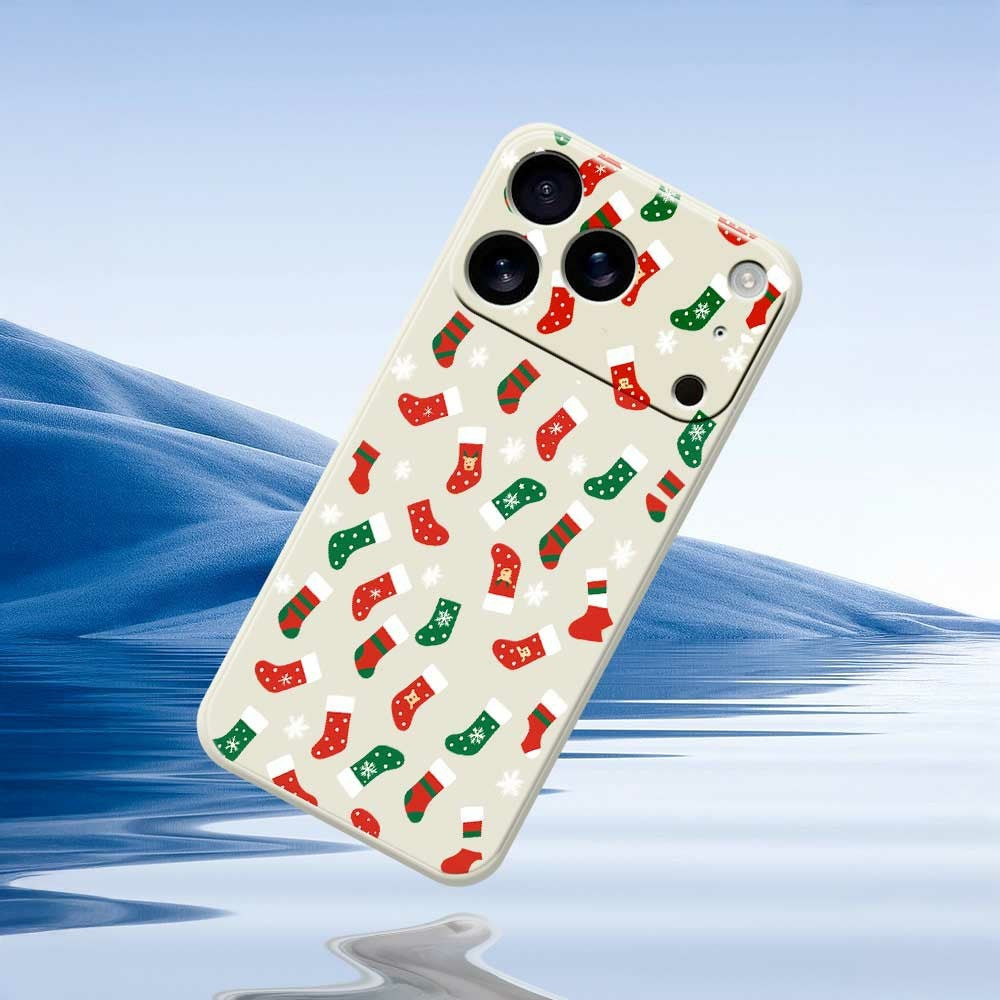 For iPhone 17 Pro Max Case Red and Green Socks Pattern Printing Straight Edge TPU Phone Back Cover - Purple