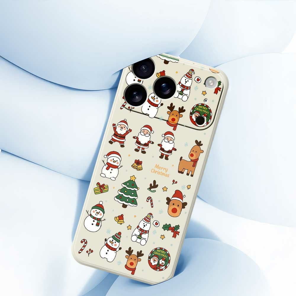 For iPhone 17 Pro Max Case Santa Claus Snowman Pattern Printing Straight Edge TPU Phone Back Cover - Beige
