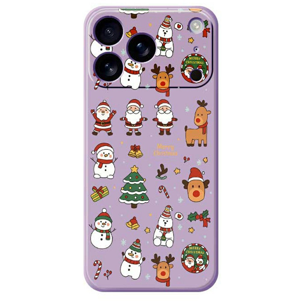 For iPhone 17 Pro Max Case Santa Claus Snowman Pattern Printing Straight Edge TPU Phone Back Cover - Purple