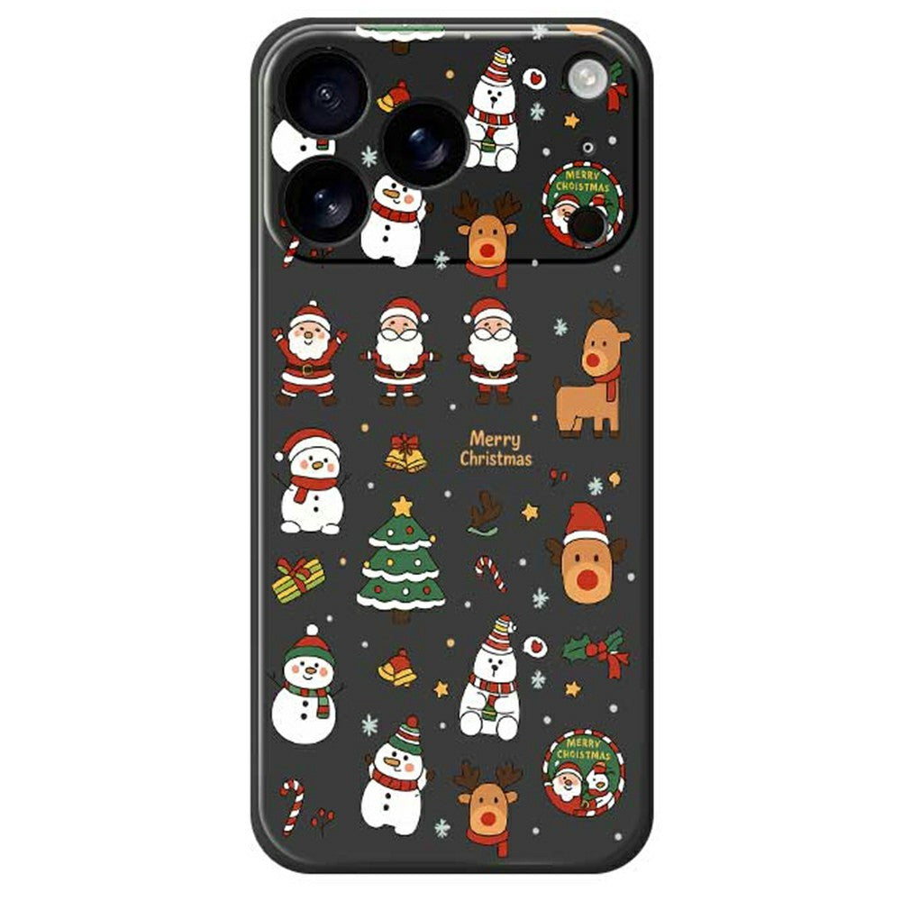 For iPhone 17 Pro Max Case Santa Claus Snowman Pattern Printing Straight Edge TPU Phone Back Cover - Black