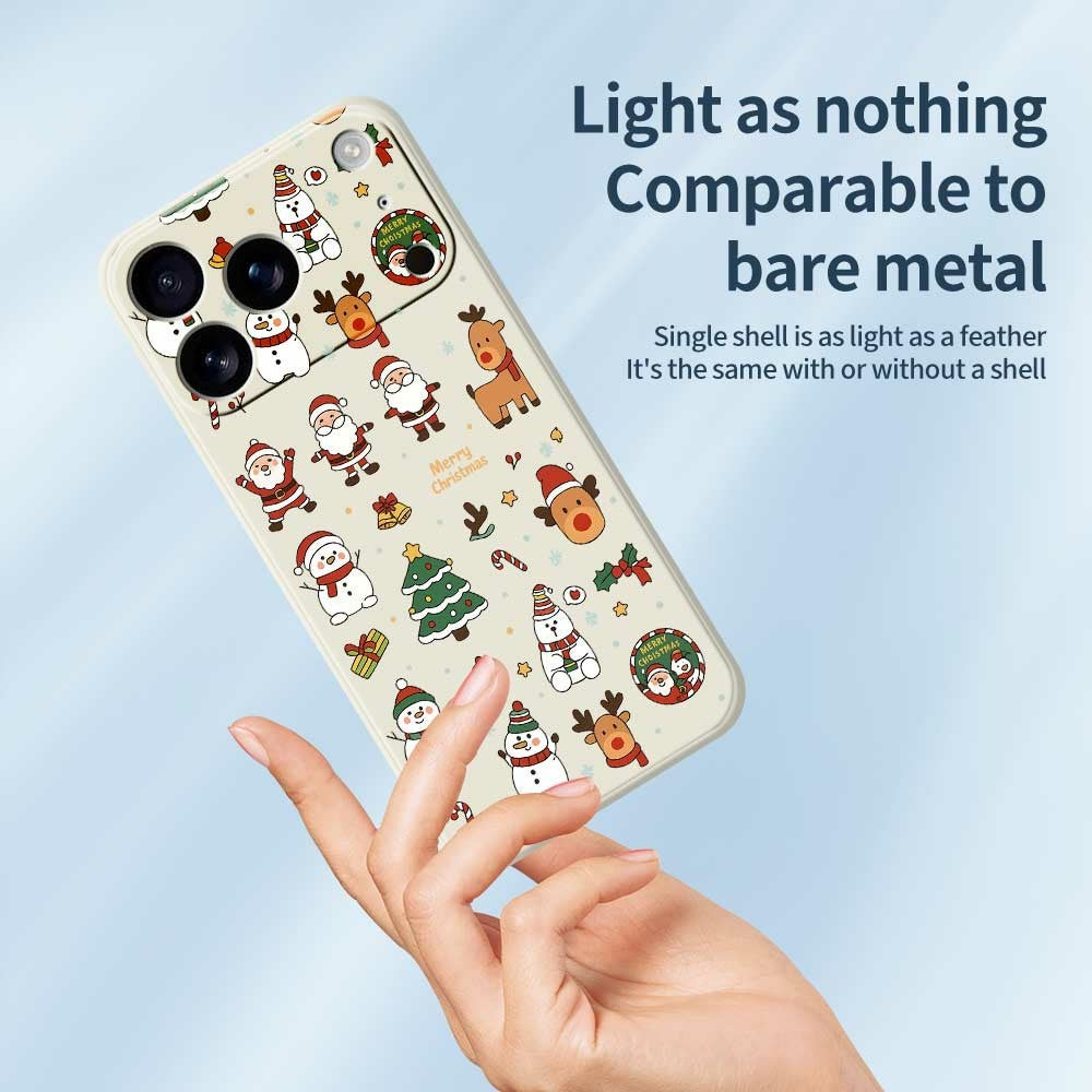 For iPhone 17 Pro Max Case Santa Claus Snowman Pattern Printing Straight Edge TPU Phone Back Cover - Black