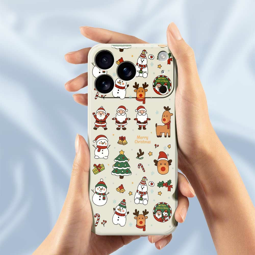 For iPhone 17 Pro Max Case Santa Claus Snowman Pattern Printing Straight Edge TPU Phone Back Cover - Black