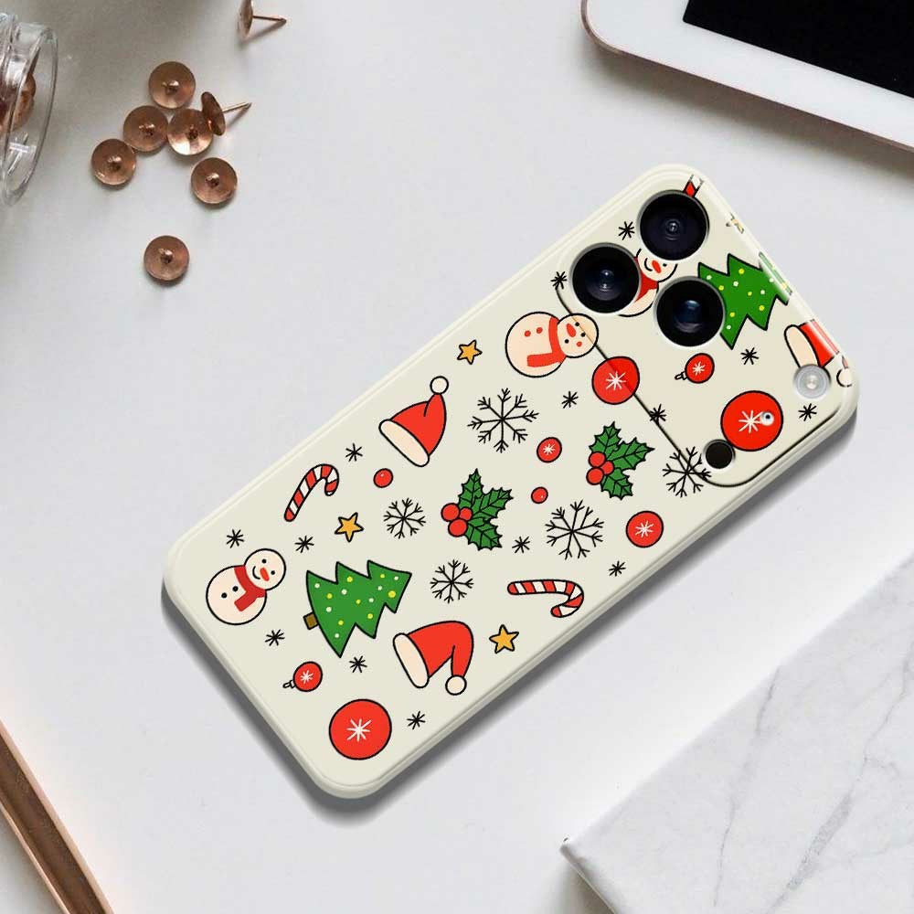 For iPhone 17 Pro Max Case Christmas Elements Pattern Printing Straight Edge TPU Phone Back Cover - Beige