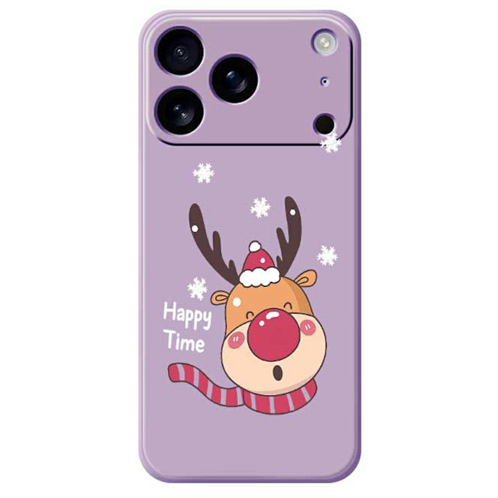 For iPhone 17 Pro Max Case Smiling Deer Pattern Printing Straight Edge TPU Phone Back Cover - Purple