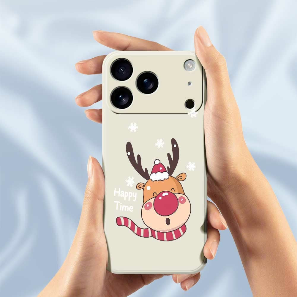 For iPhone 17 Pro Max Case Smiling Deer Pattern Printing Straight Edge TPU Phone Back Cover - Purple