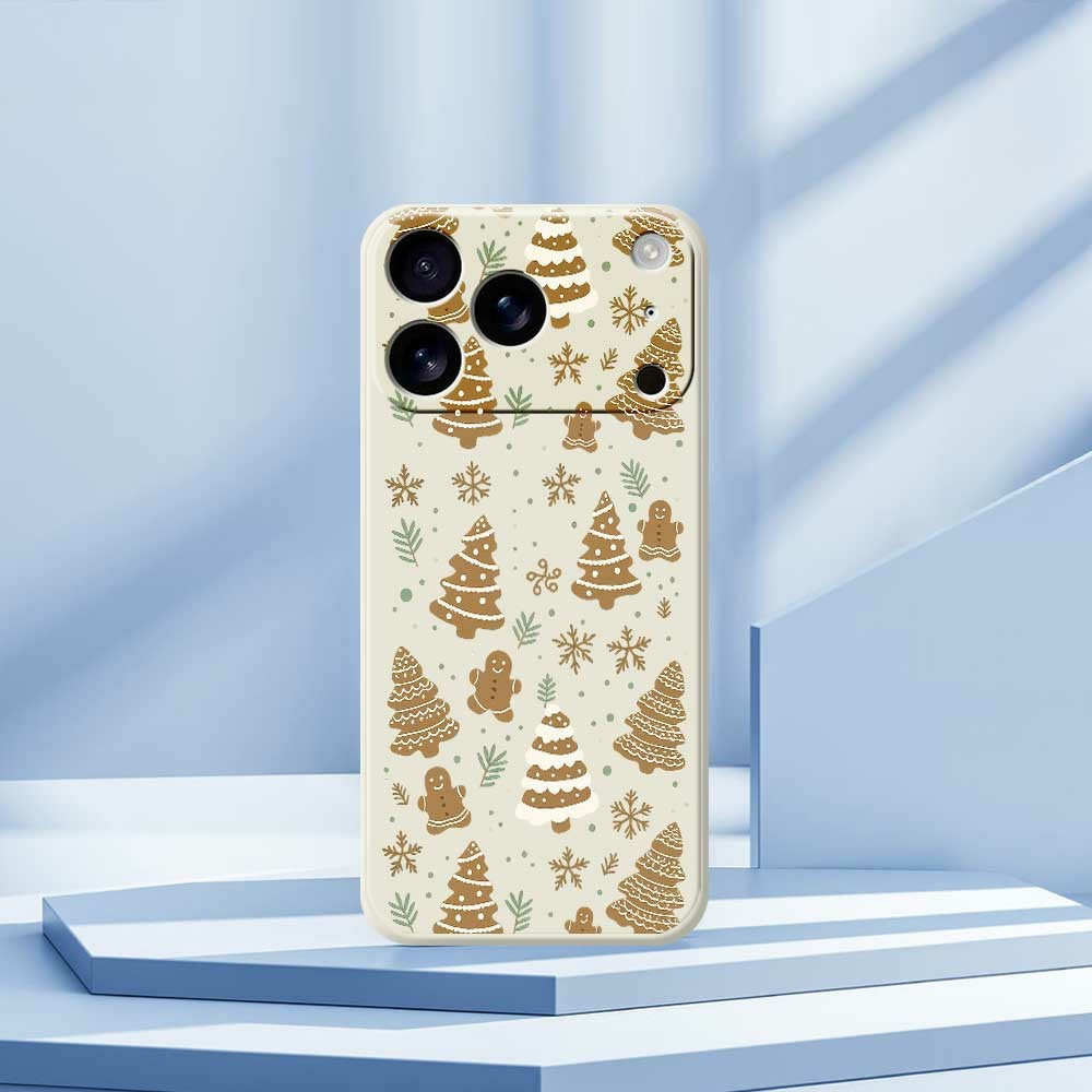 For iPhone 17 Pro Max Case Brown Christmas Tree Gingerbread Pattern Printing Straight Edge TPU Phone Back Cover - Beige