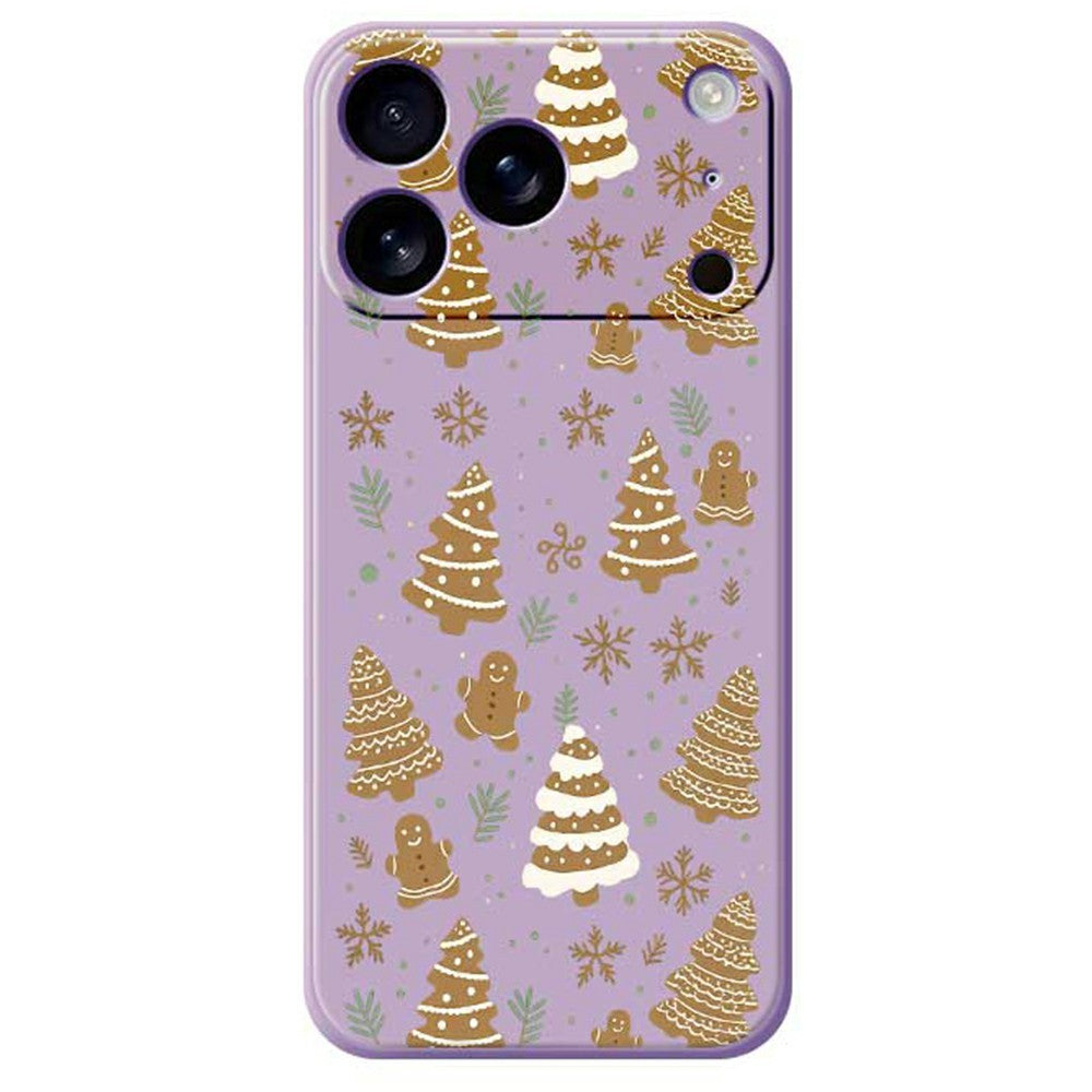 For iPhone 17 Pro Max Case Brown Christmas Tree Gingerbread Pattern Printing Straight Edge TPU Phone Back Cover - Purple