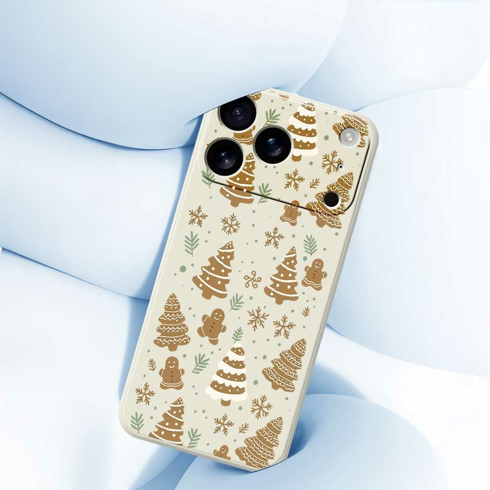 For iPhone 17 Pro Max Case Brown Christmas Tree Gingerbread Pattern Printing Straight Edge TPU Phone Back Cover - Black