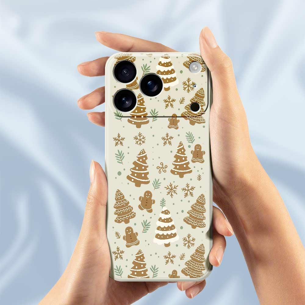 For iPhone 17 Pro Max Case Brown Christmas Tree Gingerbread Pattern Printing Straight Edge TPU Phone Back Cover - Black