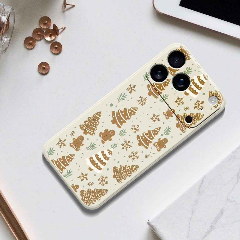 For iPhone 17 Pro Max Case Brown Christmas Tree Gingerbread Pattern Printing Straight Edge TPU Phone Back Cover - Black