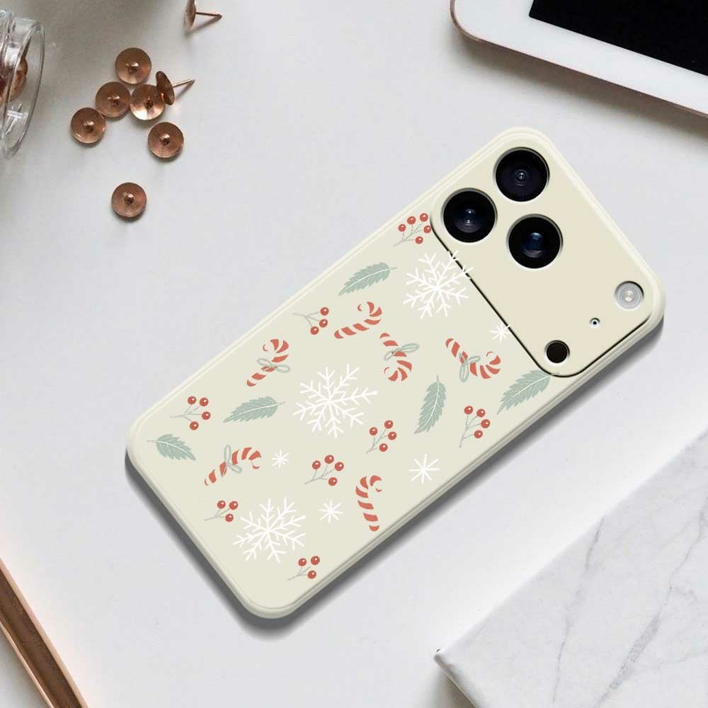 For iPhone 17 Pro Max Case Leaves and Canes Pattern Printing Straight Edge TPU Phone Back Cover - Beige