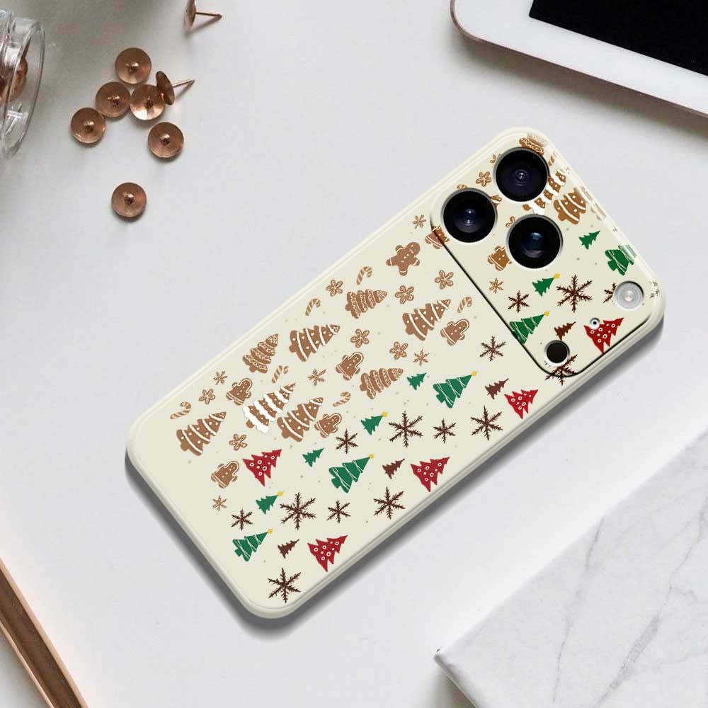 For iPhone 17 Pro Max Case Christmas Tree Gingerbread Pattern Printing Straight Edge TPU Phone Back Cover - Beige