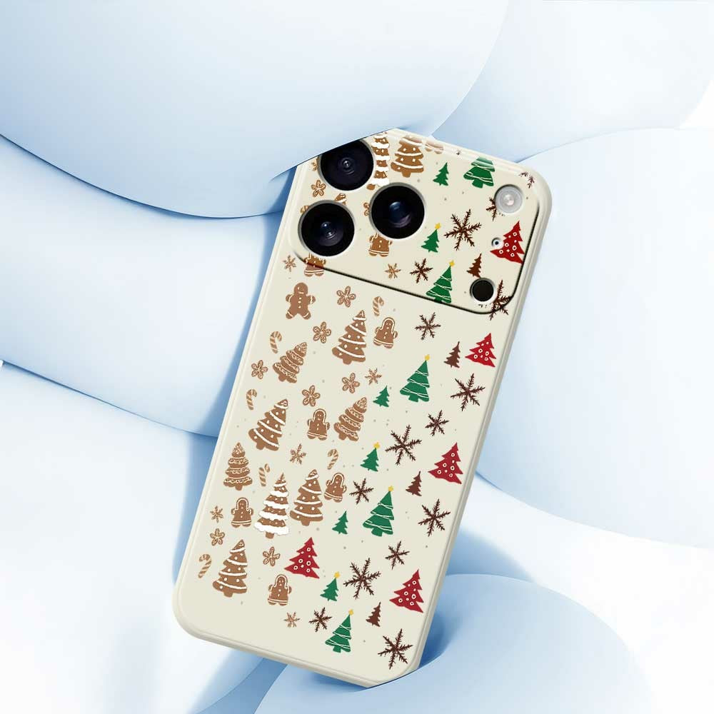 For iPhone 17 Pro Max Case Christmas Tree Gingerbread Pattern Printing Straight Edge TPU Phone Back Cover - Green