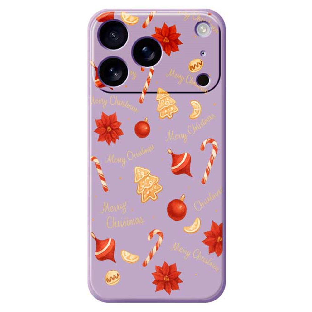 For iPhone 17 Pro Max Case Christmas Big Candy Pattern Printing Straight Edge TPU Phone Back Cover - Purple