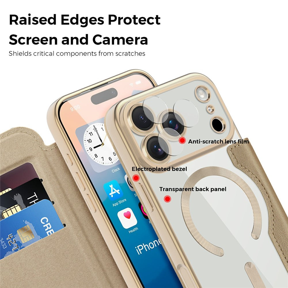 For iPhone 17 Pro Max Case Compatible with MagSafe RFID Blocking Card Holder Leather Phone Cover - Desert Gold
