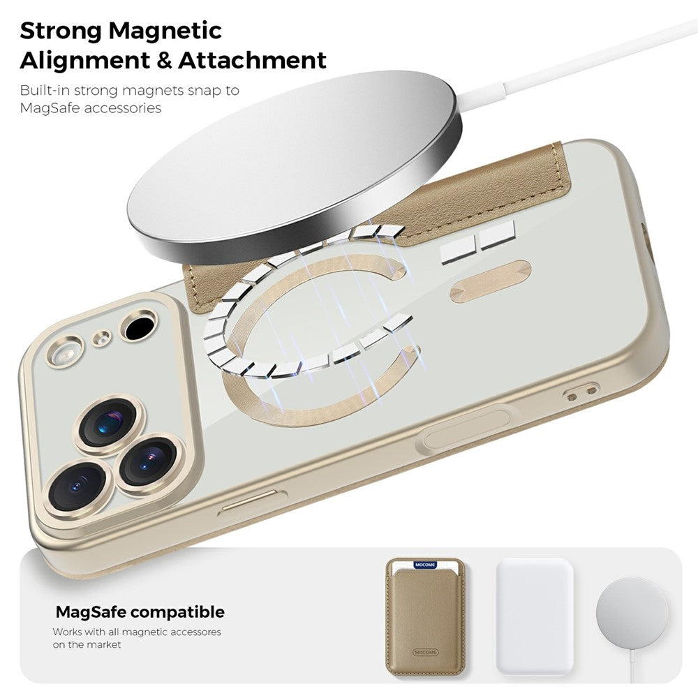 For iPhone 17 Pro Max Case Compatible with MagSafe RFID Blocking Card Holder Leather Phone Cover - Desert Gold