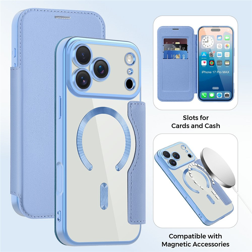 For iPhone 17 Pro Max Case Compatible with MagSafe RFID Blocking Card Holder Leather Phone Cover - Blue