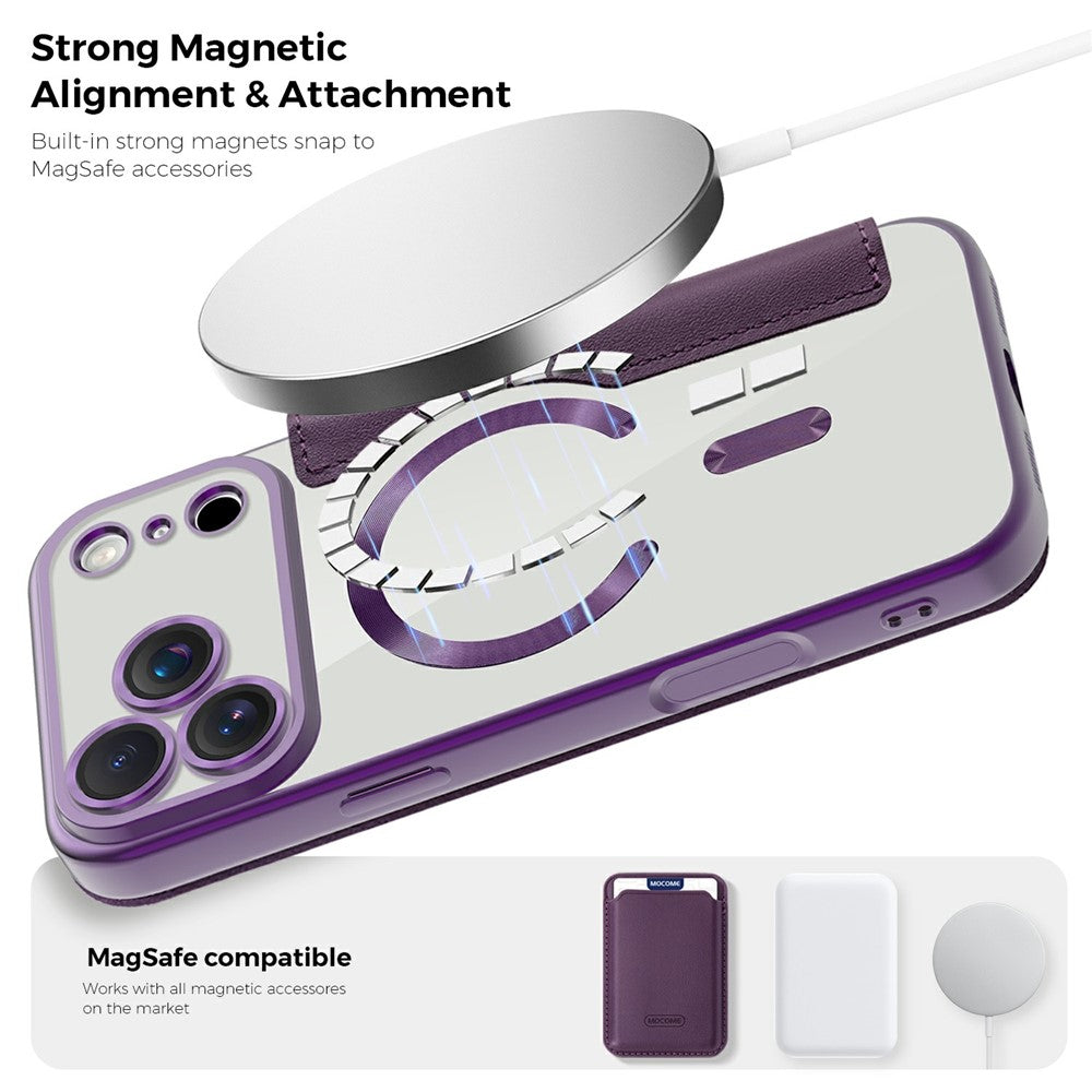 For iPhone 17 Pro Max Case Compatible with MagSafe RFID Blocking Card Holder Leather Phone Cover - Dark Purple