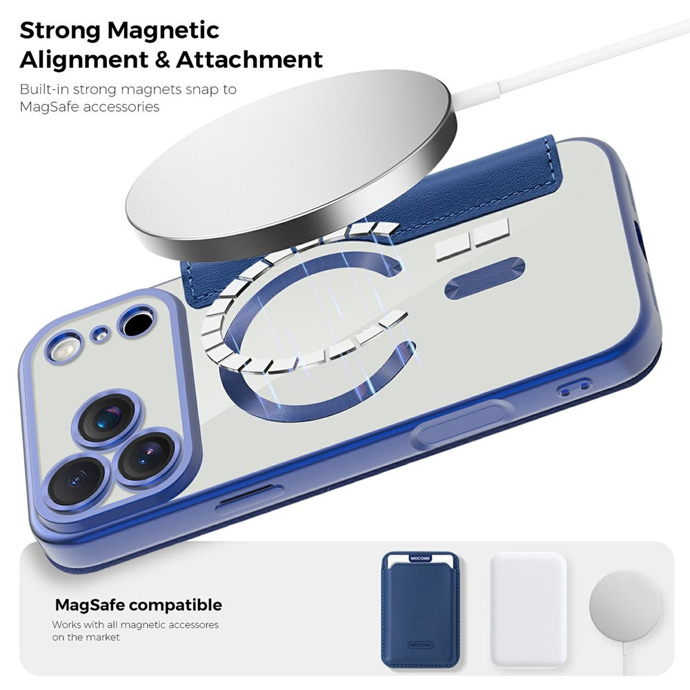 For iPhone 17 Pro Max Case Compatible with MagSafe RFID Blocking Card Holder Leather Phone Cover - Sapphire