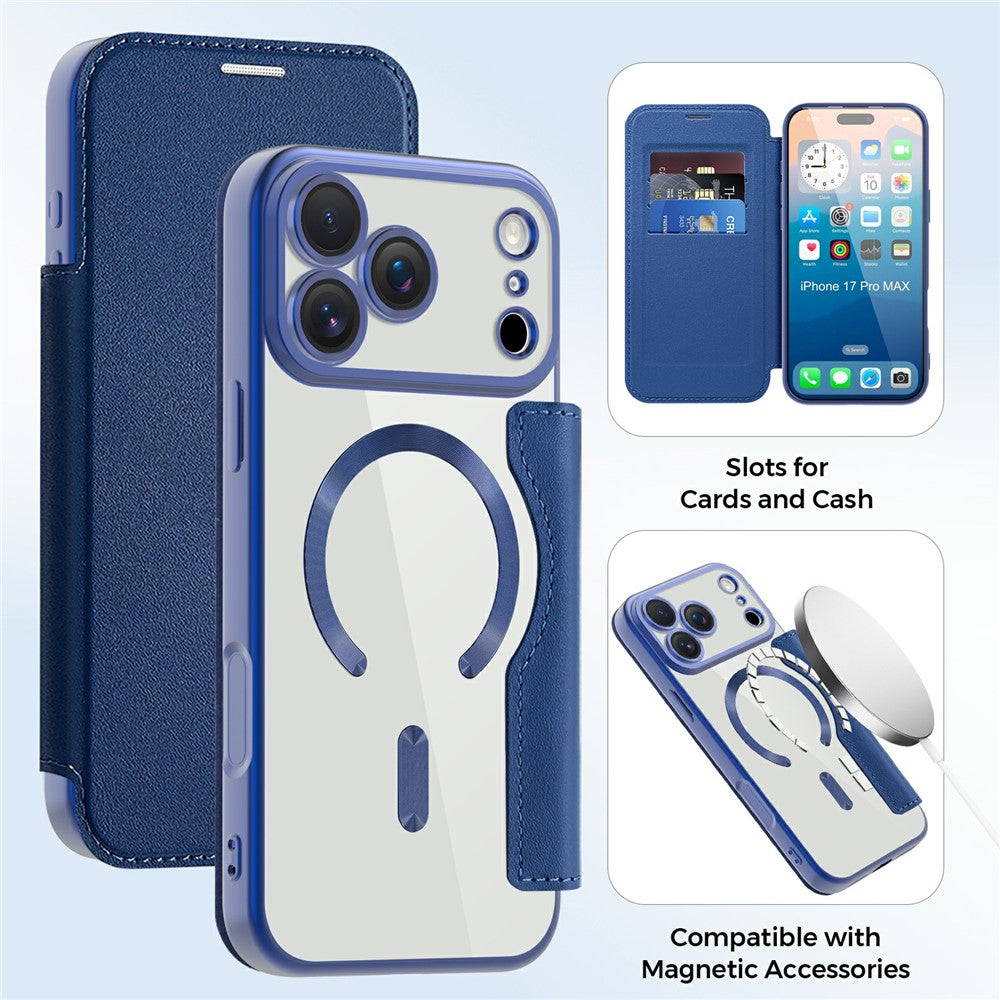 For iPhone 17 Pro Max Case Compatible with MagSafe RFID Blocking Card Holder Leather Phone Cover - Sapphire