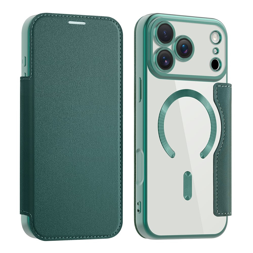 For iPhone 17 Pro Max Case Compatible with MagSafe RFID Blocking Card Holder Leather Phone Cover - Blackish Green