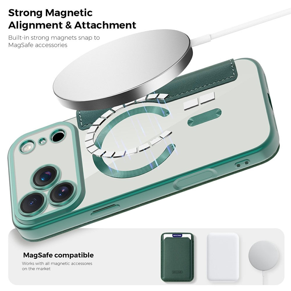 For iPhone 17 Pro Max Case Compatible with MagSafe RFID Blocking Card Holder Leather Phone Cover - Blackish Green