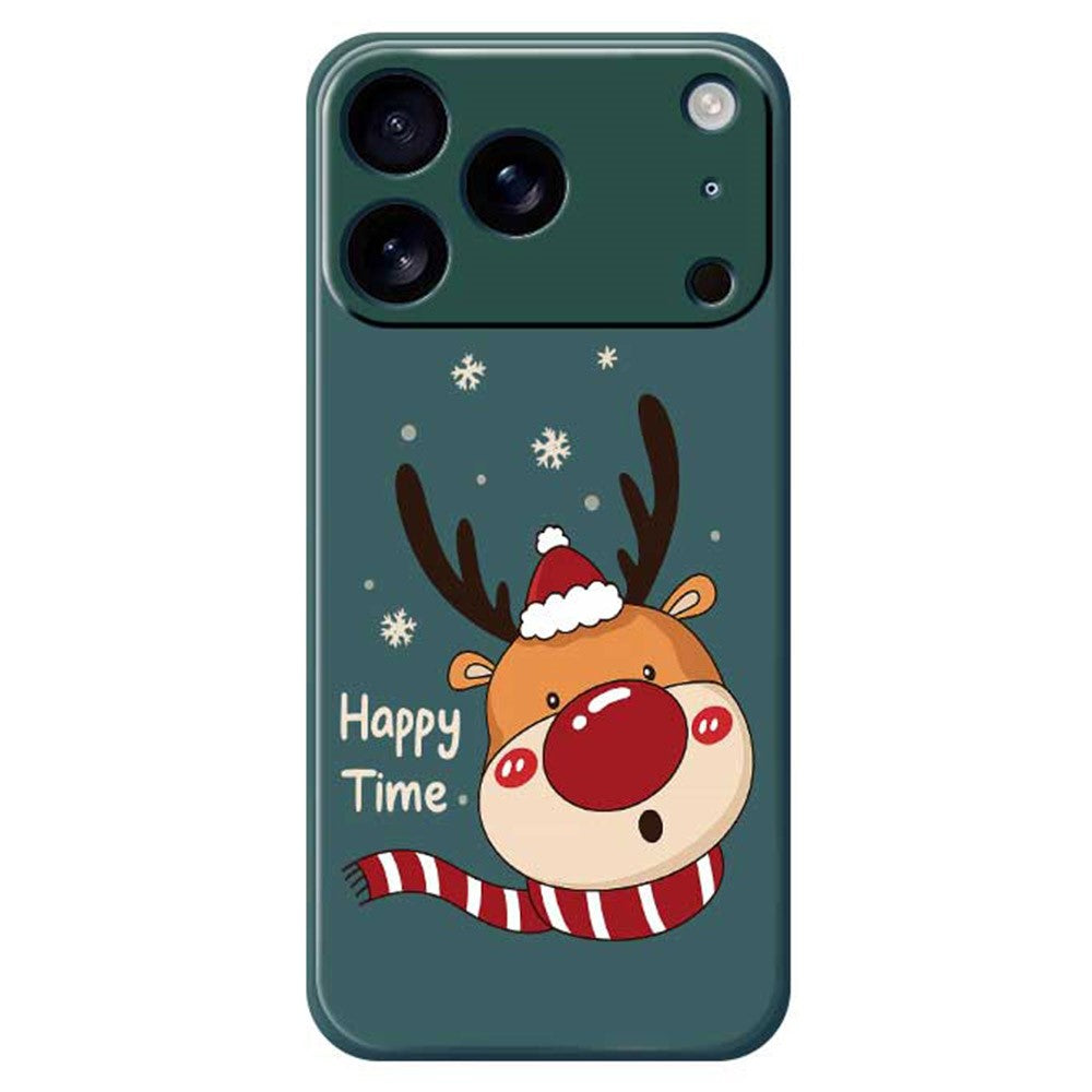 For iPhone 17 Pro Max Case Deer Head Pattern Printing Straight Edge TPU Phone Back Cover - Green