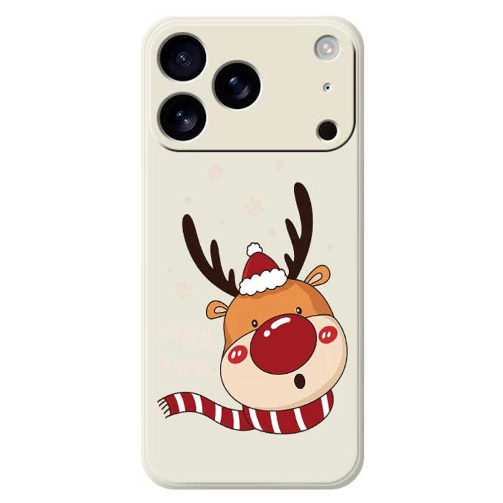 For iPhone 17 Pro Max Case Deer Head Pattern Printing Straight Edge TPU Phone Back Cover - Beige