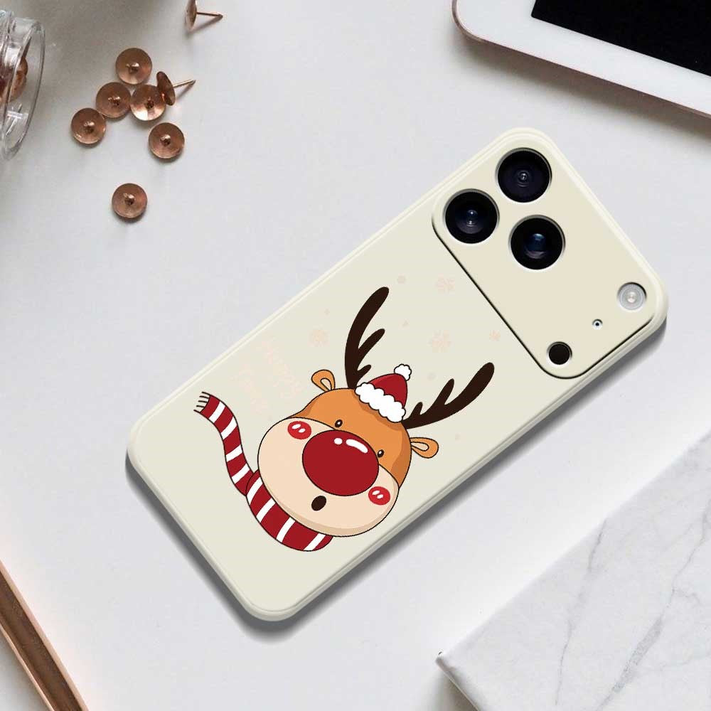 For iPhone 17 Pro Max Case Deer Head Pattern Printing Straight Edge TPU Phone Back Cover - Beige