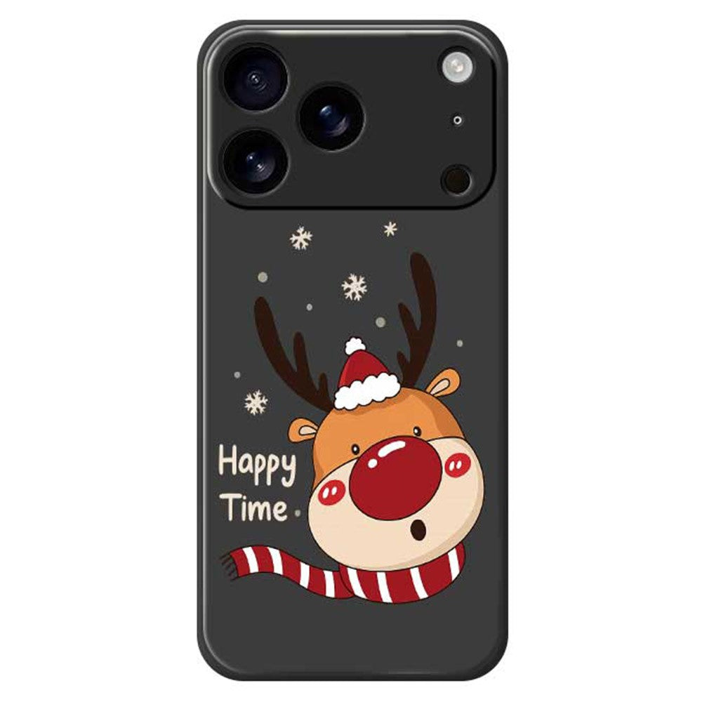 For iPhone 17 Pro Max Case Deer Head Pattern Printing Straight Edge TPU Phone Back Cover - Black