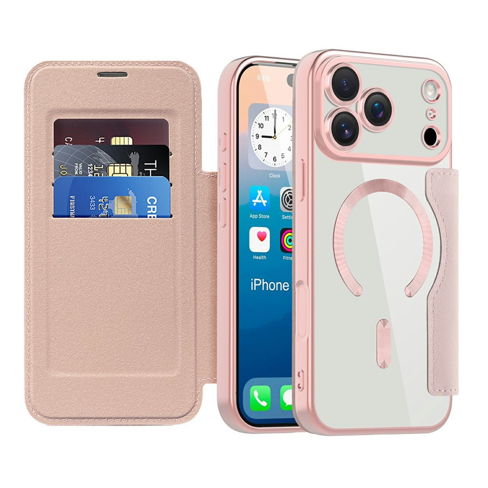 For iPhone 17 Pro Max Case Compatible with MagSafe Rhombus PU Leather Phone Cover - Pink