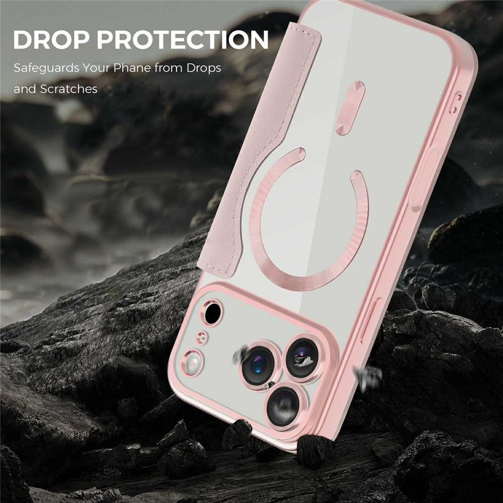 For iPhone 17 Pro Max Case Compatible with MagSafe Rhombus PU Leather Phone Cover - Pink