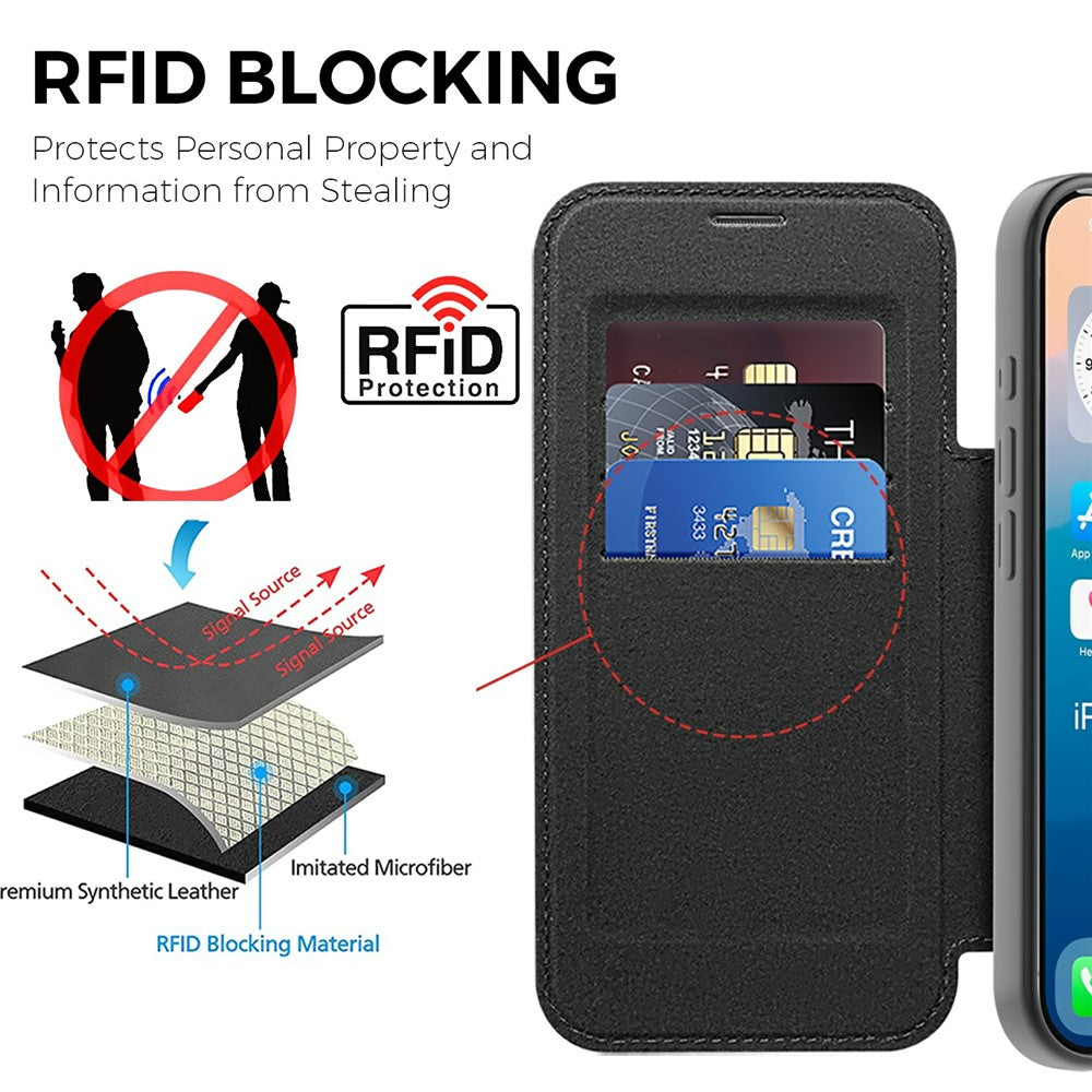 For iPhone 17 Pro Max Case Compatible with MagSafe Rhombus PU Leather Phone Cover - Black