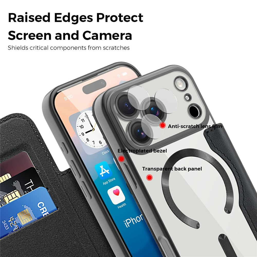 For iPhone 17 Pro Max Case Compatible with MagSafe Rhombus PU Leather Phone Cover - Black