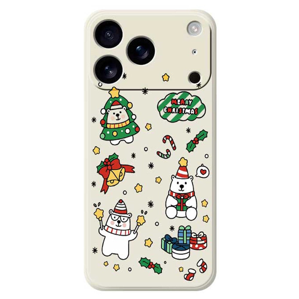 For iPhone 17 Pro Max Case Christmas Bears Pattern Printing Straight Edge TPU Phone Back Cover - Beige