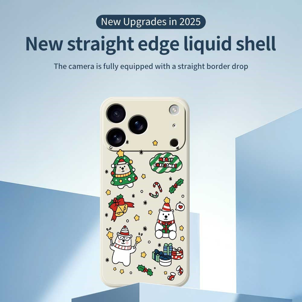 For iPhone 17 Pro Max Case Christmas Bears Pattern Printing Straight Edge TPU Phone Back Cover - Beige